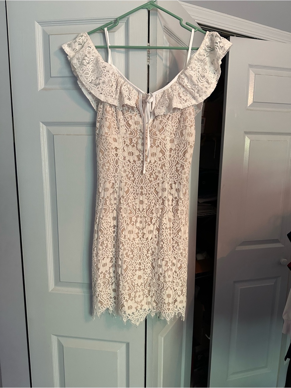 White Lace Off-Shoulder  Mini Dress